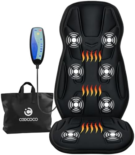CooCoCo 8 Motors Massage Seat Cushion, Upgraded 2X Larger Heating Back Massager with Heat, 5 Modes & Auto Off Back Massage Chair Pad for Home Office Use, for Women Men Dad Mom