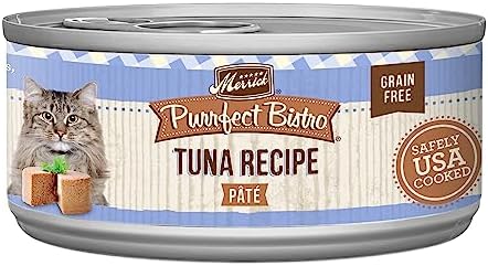 Merrick Purrfect Bistro Grain Free Premium Soft Canned Pate Adult Wet Cat Food, High Protein Tuna Recipe – (Pack of 24) 5.5 oz. Cans