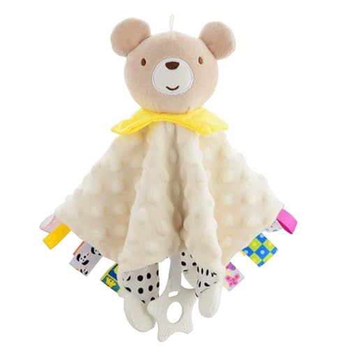 Image of Bear Security Blanket with Tags Teether Animal Taggie Soft Baby Blankets for Boys and Girls Baby Stuff for Newborn Toys Snuggle Baby Lovey Dotted Blanket Animal Soothing Lovey Beige