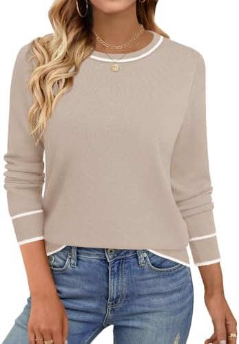 Womens Lightweight Long Sleeve Sweater Pullover Knit Crewneck