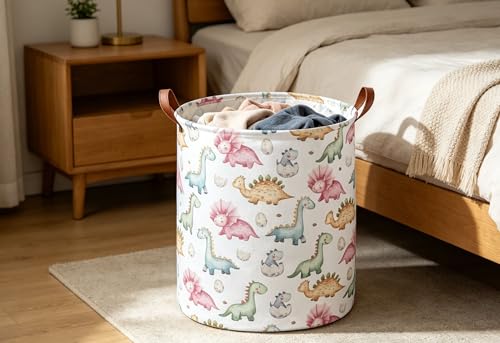 Image of ESSME Dinosaur Laundry Basket,Dinosaur Laundry Hamper for Room Decor,Baby hamper,Nursery Hamper,Cute Basket.(Cute Dinosaur)