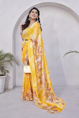 Image of MIRCHI FASHION Saree for Woman Chiffon Floral Printed | Lightweight Daily Wear Comfortable Women's Sari with Unstitched Blouse Piece (Available in 15 Designs)