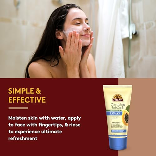 OKAY Oil Control Facial Scrub Exfoliator - Exfoliating Face Wash, Face Scrub for Women and Men, Moisturizing and Brightening, Leaves Skin Smooth and Clean, Paraben Free - Papaya, 6 Oz (Pack of 1)