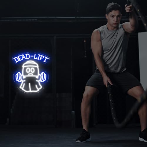 Image of Ghost Dead Lift Neon Sign Funny GYM Room LED Light Home Gym Wall Decoration | Ghost Light Dumbbell Neon Sign Funny Weightlifting Gym Neon Led Light 14.6 inchx13.4 inch