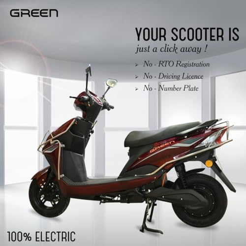 Image of Green Invicta Low Speed Electric Scooter with Steel Frame Non RTO 60KM Range Red with Portable Charger