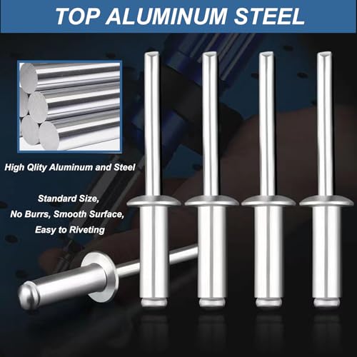 Zuorery 500pcs Pop Rivets Assortment Kit, 14 Sizes Aluminum Blind Rivets (3/32" 1/8" 5/32" 3/16") Assorted Blind Rivets