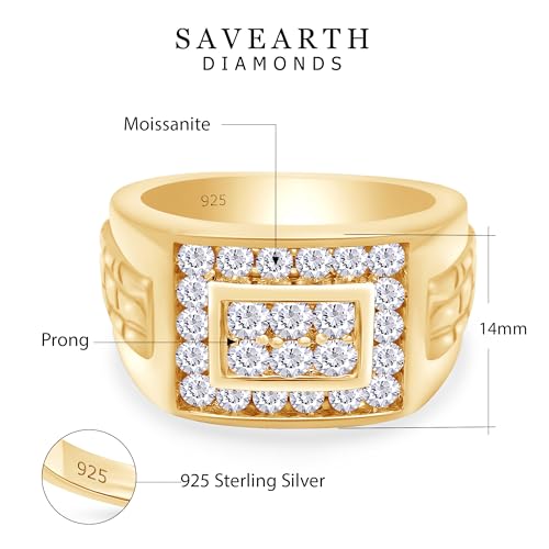 Men's Wedding Band Ring with Lab Created Moissanite & Lab Grown Diamond Cluster Nugget Style Ring in 14K Gold Plated 925 Sterling Silver Jewelry Gift for Him2
