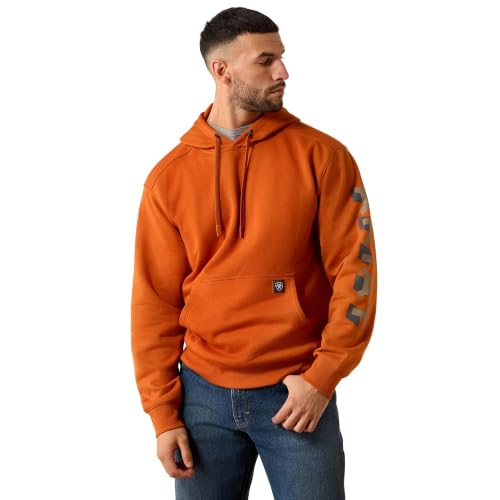 ARIAT Men Rebar Lightweight Logo Hoodie, 3X-Large, Umber/Caribou