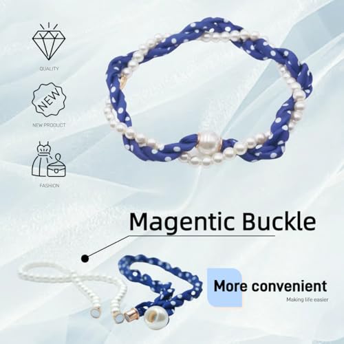 Women’s Magnetic Silk Scarf Necklace with Charm Print Neck Square Polka Dots Retro Buckle2