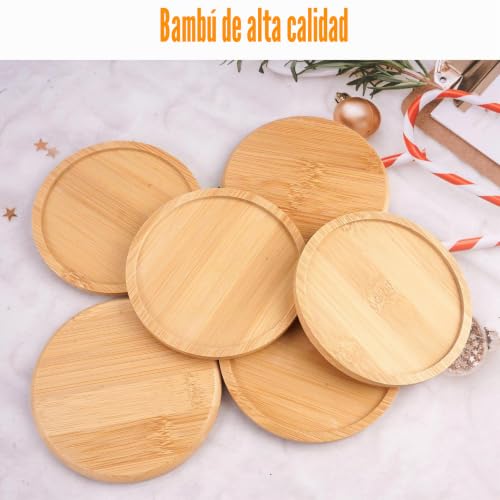 Miniatura 4 de 6 Piezas Posavasos De Bambú, 10 Cm Posavasos Madera, Redondo Posavaso De Madera Para Velas, Posavaso De Madere Para Bebidas, Adecuado Para Bebidas Frías Y Calientes, Copas De Vino