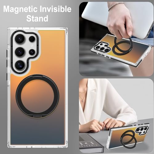 Image of Magnetic for Samsung Galaxy S24 Ultra Case with 360 Stand [Compatible with Magsafe] [Fluorescent Design] [1 Screen Protector] Slim Translucent Matte Case for Galaxy S24 Ultra 6.8 inch, Black