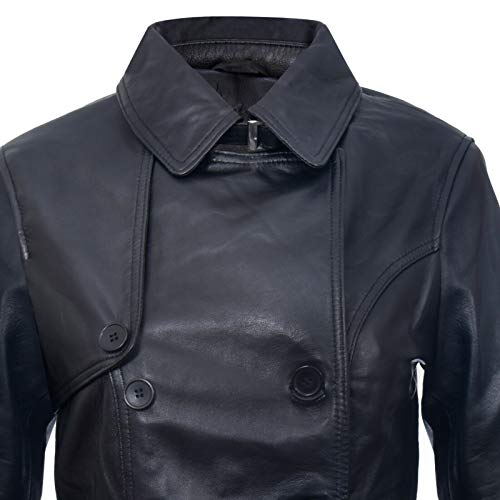 Ladies Leather Trench Coat Black Mid Length Coat Classic Jacket Xl #TOP4