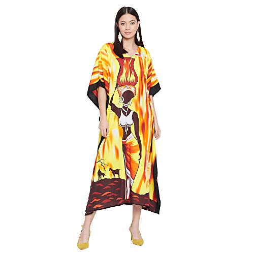 Image of Oussum Women Plus Size Kaftan Kimono Loose Maxi summer dresses for women Beach 3 /4 Sleeve Casual lounge dress Boho