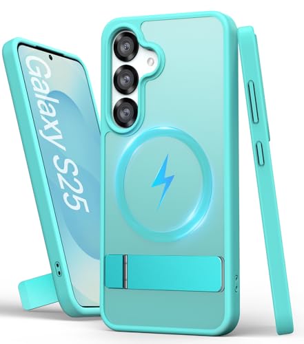 Image of Vihibii PC,Silicone for Samsung Galaxy S25 Magnetic Back Cover with Kickstand,Compatible with Magsafe & Rugged Shockproof Protective Back & Translucent Matte Slim Phone Case for S25 6.2 inch 2025,Teal