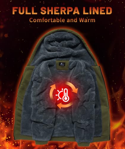 Image of Little Beauty Fleece Hoodies for Men Winter Thick Jackets Sherpa Lined Zip Up Sweatshirt With Kanga Pocket
