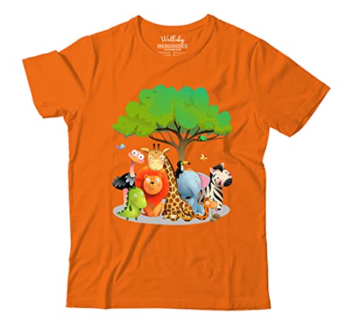Image of Boys & Girls Cute Jungle Animals Theme 100% Cotton Unisex Kids T-Shirt