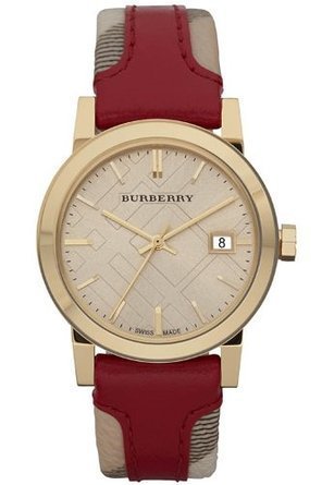 バーバリー Burberry BU9111 Women's Swiss Haymarket Check Fabric & Red Leather Band watch 女性 レディース 腕時計 【並行輸入品】