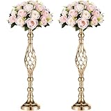 2pcs Metal Gold Candle Holders 20 Inch Tall Road Lead Table Centerpiece Stand Pillar Candlestick for Wedding Candelabra Flowers Vases