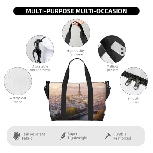 Aerial View of Paris Duffle Bag for Men Women Gym Bag with Shoes Compartment Travel Bags Lightweight Overnight Bags3