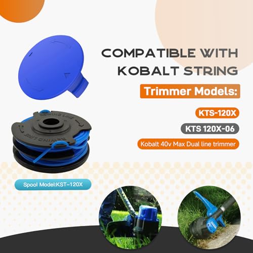 Kousika KST-120X Spool Compatible with Kobalt 40V Cordless String Trimmer KST 120X, KST 120X-06,Replacement Weed Eater String Spool Refills Autofeed Dual line 20ft 0.065" 8Pack(6 Spools, 2Cap)