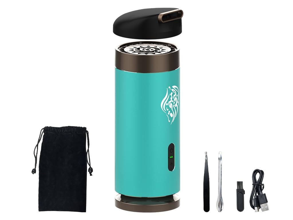 Electric Incense Burner, Bakhoor Incense Burner, Portable Electric Incense, USB Rechargeable Arabian Electronic Incense Burner, Car Electric Incense Burner, Use for Car and Home (Blue)