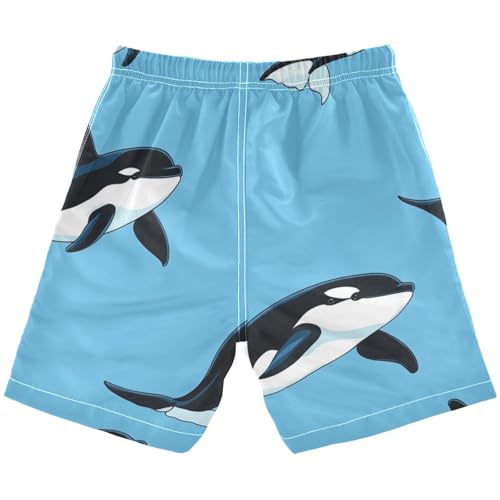 Boys Beach Board Shorts Orcas Whale Sea Blue Swim Trunk Teen Swimwear 8-16Y2