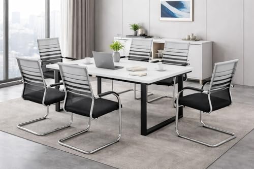 Image of TOBY Cantilever Office Visitor Chair Set of 2 | Breathable Mesh Back & Padded Seat | Conference & Reception Chairs with Armrests | Sturdy Chrome Frame, Non-Slip Feet (2 Chair)