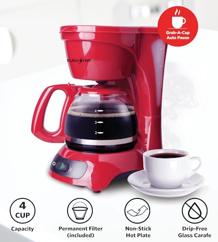 EUROSTAR ECM621R 4-Cup Coffeemaker, Red