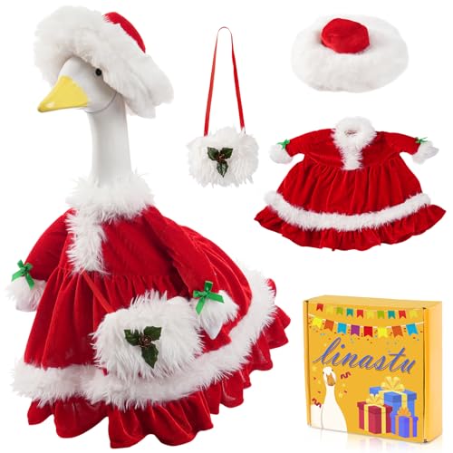 Porch Goose Outfits Set 23 Outfits Set Porch Goose Cloth with Plush Hat Red Skirt and White Plush Bag for Yard Porch Lawn (Red Elegant Lady)