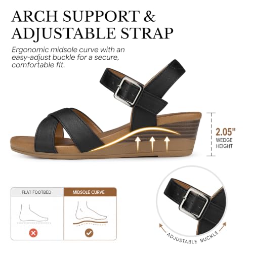 Image of SHIBEVER Wedge Sandals for Women Dressy: Comfortable Low Heel Summer Sandal | Casual Walking All-Day Comfort Dress Ladies Strappy Shoes - Ankle Strap Arch Support with Cushioned for Work Vacation