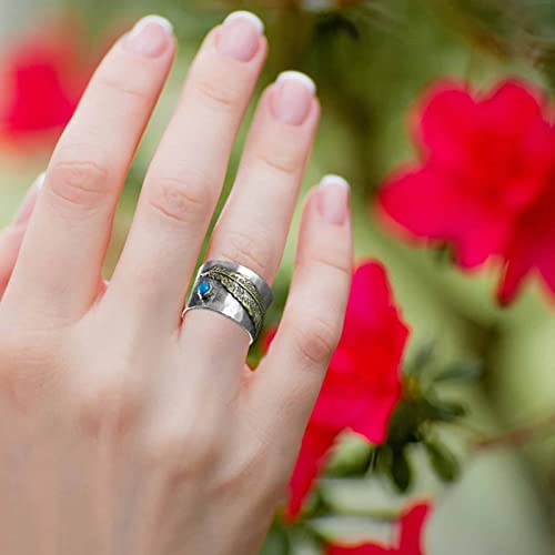 Women's Feather Ring And Brass Leaf Ring Turquoise Feather Ring Metal Meditation Ring Anxiety Relief Ring Wide Band Proposal Gift Cocktail Party Rings Bridal Wedding Engagement Size 6 - 11 #TOP4