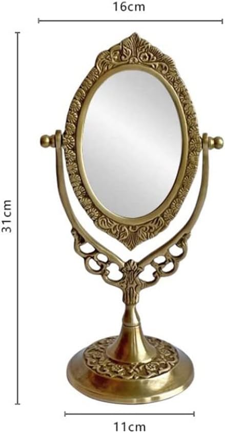 European Retro Brass Handle Mirrors Desktop Dressing Makeup Gift image 2
