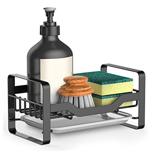 Kitchen Sink Caddy Sponge Holder,Organizer for Soap Brush Dispenser,Countertop Sink Caddy Organizer with Removable Drain Tray