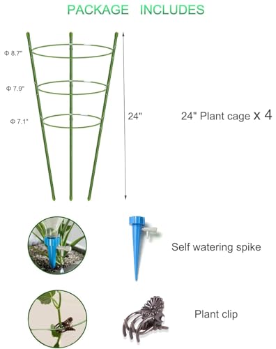 4 Pack Garden Plant Support Tomato Cage, Upgrade 24" Trellis for Climbing Plants, Plant Trellis Kits (24")