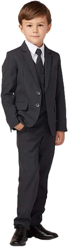 Avery Hill 5-Piece Boy's Slim Fit 2-Button Suit Tuxedo 5 Colors: Black, Dark Gray, Ink Blue, Navy, White