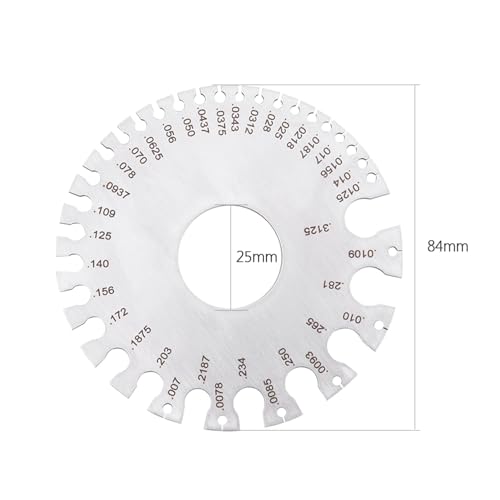 Flexman calibre de espesores de acero inoxidable, calibre redondo de doble cara para chapa metálica, color plateado, para medir alambres y cobre, latón miniatura 6
