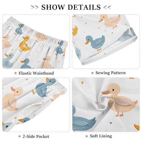 Duck Pattern Sleep Shorts Summer Pajama Shorts Elastic Waist Sleep Bottoms with Pockets 6-14 Years3