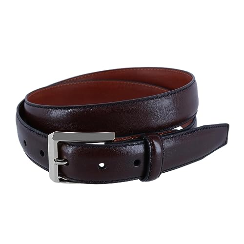 Trafalgar Men's 30MM Pebble Grain Leather Belt with Silver Buckle