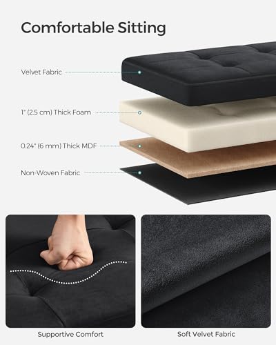 Image of SONGMICS Storage Ottoman, Foldable Small Ottoman Foot Rest, 12.2 x 16.1 Inches Foot Stool, Ottoman with Storage, Load up to 286 lb, for Living Room, Bedroom, Dorm, Ink Black ULSF200B01
