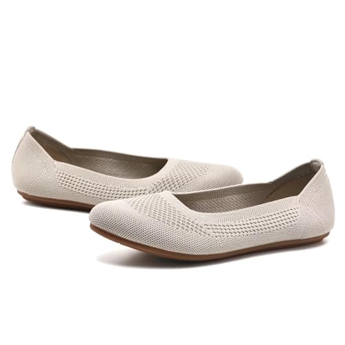 Image of poemlady Women's Ballet Flat Shoes Dress Shoes Knit Round Toe Slip On Ballerina Walking Flats Shoes for Woman Low Wedge Casual