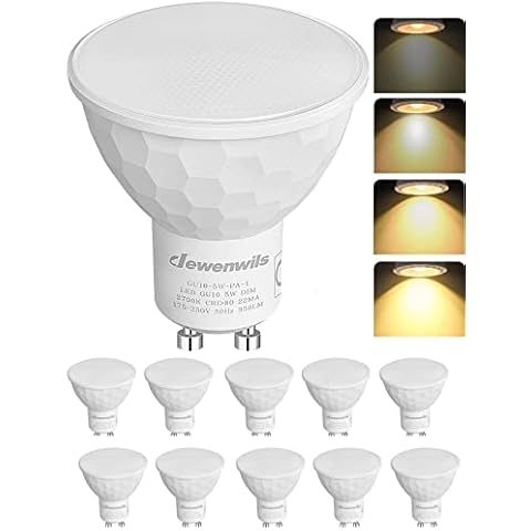 DEWENWILS 10 Pack GU10 LED Bulbs Dimmable, Warm White 2700K, 5W(50W Halogen Replacement), 120° Wide Beam Kitchen LED Spot Lights for Ceiling, 350LM Energy Saving Light Bulb for Lamp, CRI 80+ Cover