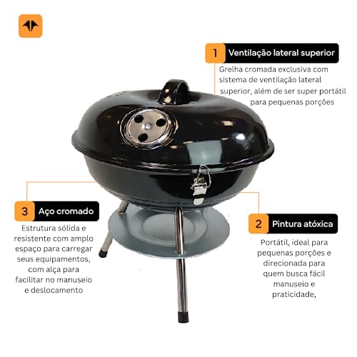 Nautika, Churrasqueira Compacta Alabama Preto, Portátil, Ideal Para Pequenas Porções, Aço Esmaltado,