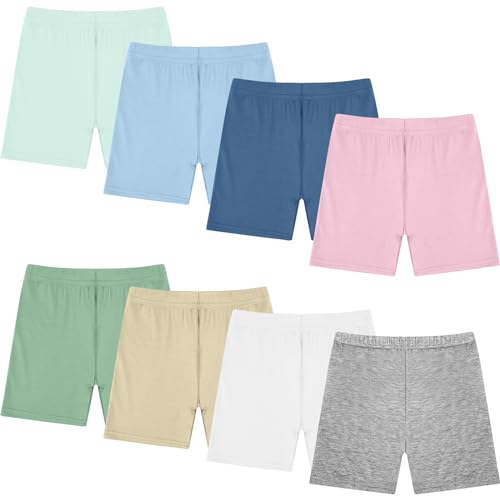 Image of Boyiee 8 Pack Girl Toddler Bike Cartwheel Shorts | Biker Under Dress Shorts, Kid Dance Clothes, Soft Stretchy Leggings for Gymnastics, Sports, Yoga, Cycling, Multicolor