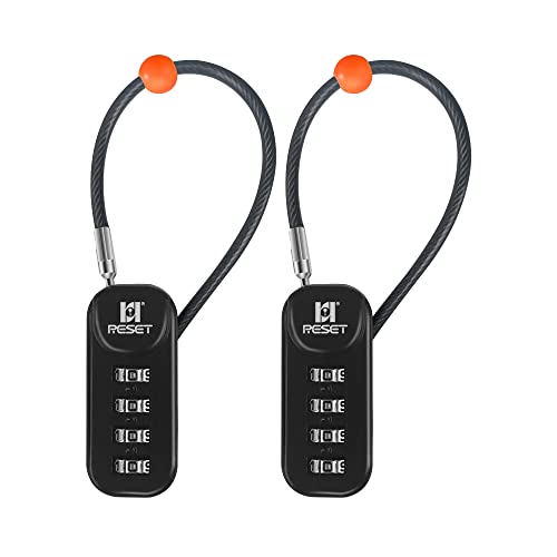 RESET-192 4 Digit Combination Padlock with 10cm(4 inch) Cable,Travel Lock for Luggage,Suitcase,Baggage,Backpack,Toolbox,Case,Black,2 Pack