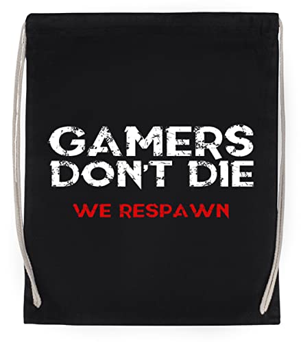 Ecologico Enigmae Gamers Dont Die We Respawn Borsa in Cotone Sportivo da Palestra con Coulisse Sport Cotton Black Bag