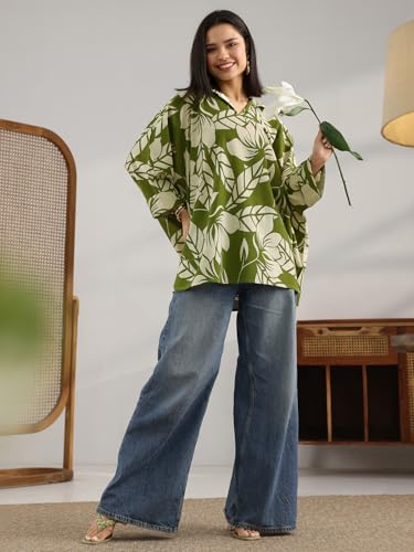 Image of Libas Printed Cotton A Line Kurti Suit