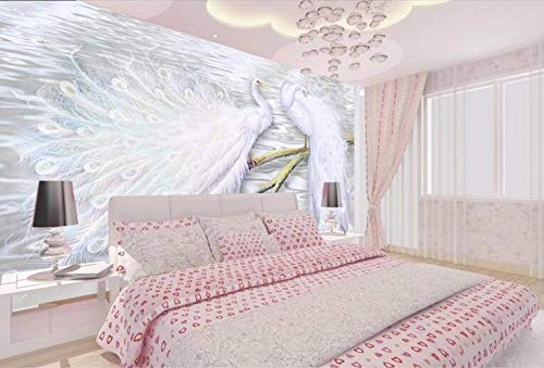 Papier peint 3d paon blanc grand format 300x210 pour deco murale amour - 3