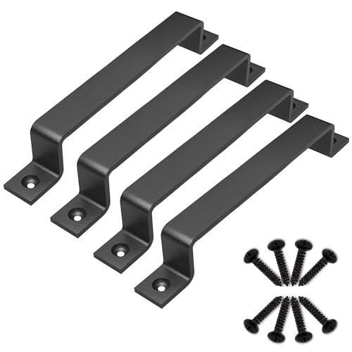 Image of 6.1 inch Barn Door Handles - Gate Pulls for Wooden Fences Shed Garage Sliding Door - Pull Handle Rustic Farmhouse Industrial Style - Outdoor Indoor Exterior and Interior Pulls (6.1 inch -4pcs(black))