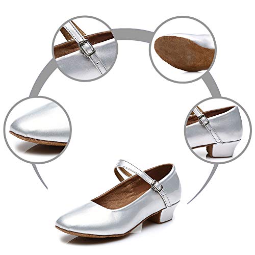 DKZSYIM Girls&Women's Leather Latin Dance Shoes Ballroom Performance Shoes,Style 2074