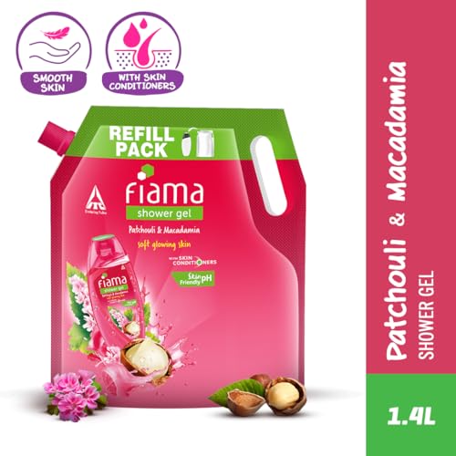 Image of Fiama Body Wash Shower Gel Patchouli & Macadamia, 1.4L Bodywash Refill Value Pouch for Women & Men with Skin Conditioners for Soft, Glowing Skin, Suitable for All Skin Types